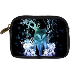 Amazing Wolf With Flowers, Blue Colors Digital Camera Cases by FantasyWorld7