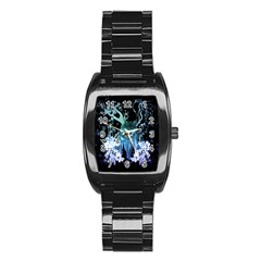 Amazing Wolf With Flowers, Blue Colors Stainless Steel Barrel Watch by FantasyWorld7