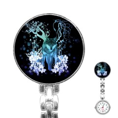 Amazing Wolf With Flowers, Blue Colors Stainless Steel Nurses Watch by FantasyWorld7