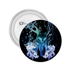 Amazing Wolf With Flowers, Blue Colors 2 25  Buttons by FantasyWorld7