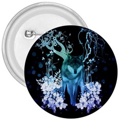 Amazing Wolf With Flowers, Blue Colors 3  Buttons by FantasyWorld7