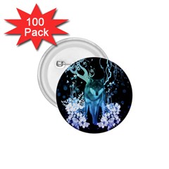 Amazing Wolf With Flowers, Blue Colors 1 75  Buttons (100 Pack)  by FantasyWorld7