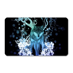 Amazing Wolf With Flowers, Blue Colors Magnet (rectangular) by FantasyWorld7