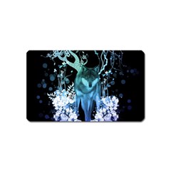 Amazing Wolf With Flowers, Blue Colors Magnet (name Card) by FantasyWorld7