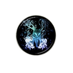 Amazing Wolf With Flowers, Blue Colors Hat Clip Ball Marker (4 Pack) by FantasyWorld7