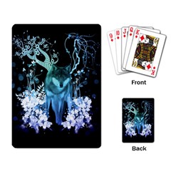 Amazing Wolf With Flowers, Blue Colors Playing Card by FantasyWorld7