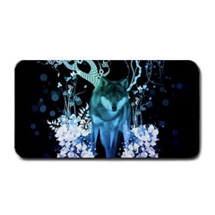 Amazing Wolf With Flowers, Blue Colors Medium Bar Mats by FantasyWorld7