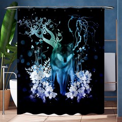 Amazing Wolf With Flowers, Blue Colors Shower Curtain 60  X 72  (medium)  by FantasyWorld7