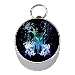 Amazing Wolf With Flowers, Blue Colors Mini Silver Compasses by FantasyWorld7