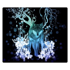 Amazing Wolf With Flowers, Blue Colors Double Sided Flano Blanket (small)  by FantasyWorld7