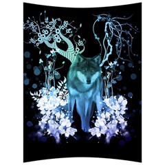 Amazing Wolf With Flowers, Blue Colors Back Support Cushion by FantasyWorld7