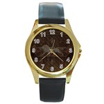 Wonderful Steampunk Lion With Floral Elements Round Gold Metal Watch Front