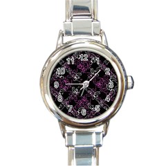 Dark Intersecting Lace Pattern Round Italian Charm Watch by dflcprints