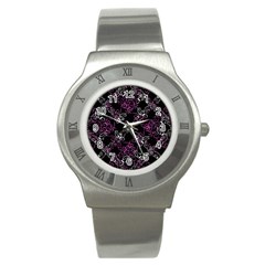 Dark Intersecting Lace Pattern Stainless Steel Watch by dflcprints