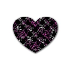 Dark Intersecting Lace Pattern Rubber Coaster (heart)  by dflcprints