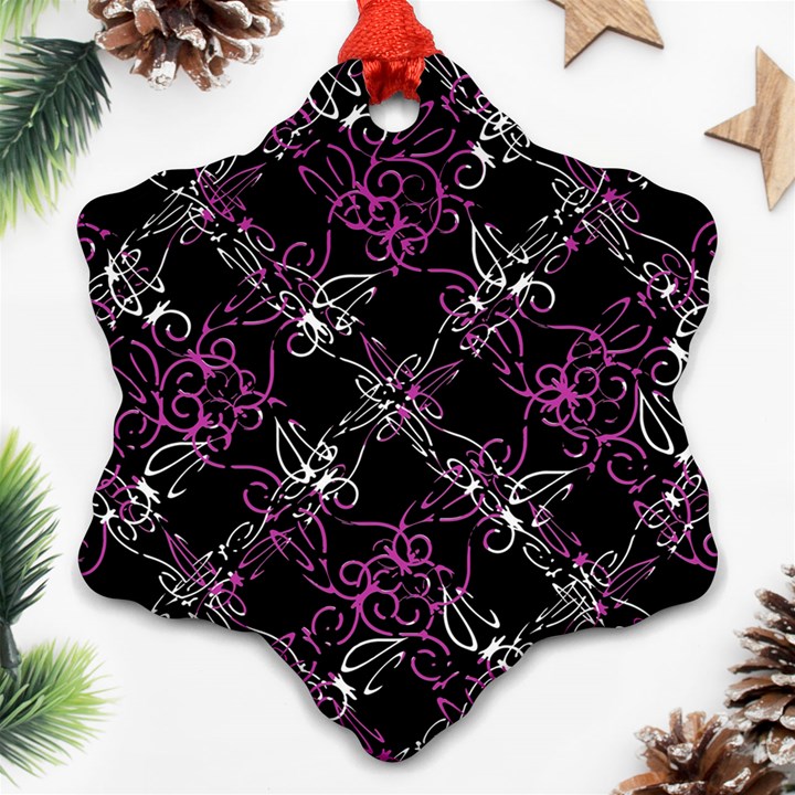 Dark Intersecting Lace Pattern Snowflake Ornament (Two Sides)