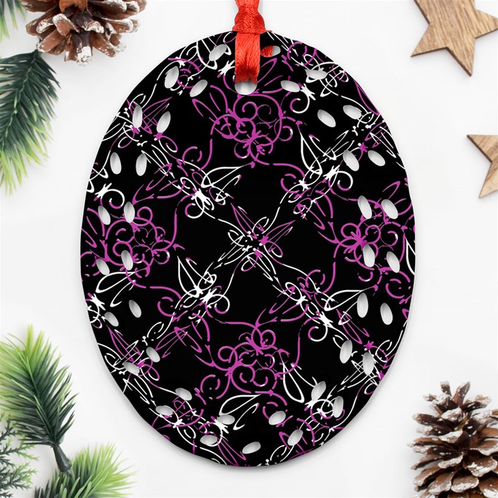 Dark Intersecting Lace Pattern Ornament (Oval Filigree)