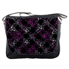 Dark Intersecting Lace Pattern Messenger Bags by dflcprints