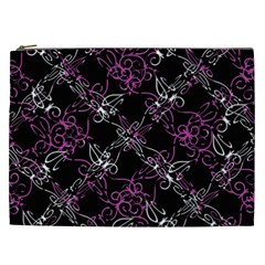 Dark Intersecting Lace Pattern Cosmetic Bag (xxl)  by dflcprints