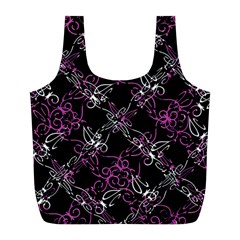 Dark Intersecting Lace Pattern Full Print Recycle Bags (l)  by dflcprints