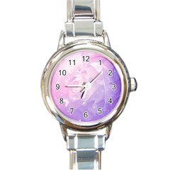 Beautiful Rose, Soft Violet Colors Round Italian Charm Watch by FantasyWorld7