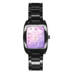 Beautiful Rose, Soft Violet Colors Stainless Steel Barrel Watch Front