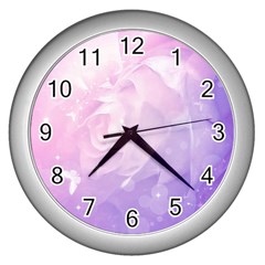 Beautiful Rose, Soft Violet Colors Wall Clocks (silver)  by FantasyWorld7