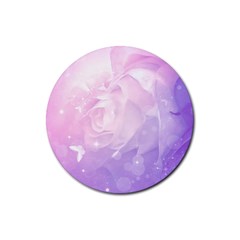 Beautiful Rose, Soft Violet Colors Rubber Round Coaster (4 Pack)  by FantasyWorld7