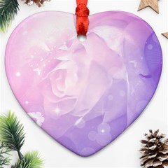 Beautiful Rose, Soft Violet Colors Heart Ornament (two Sides) by FantasyWorld7