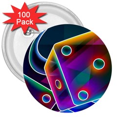 3d Cube Dice Neon 3  Buttons (100 Pack)  by Sapixe