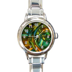 3d Transparent Glass Shapes Mixture Of Dark Yellow Green Glass Mixture Artistic Glassworks Round Italian Charm Watch by Sapixe