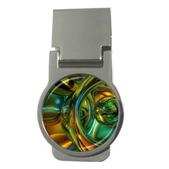 3d Transparent Glass Shapes Mixture Of Dark Yellow Green Glass Mixture Artistic Glassworks Money Clips (round)  by Sapixe