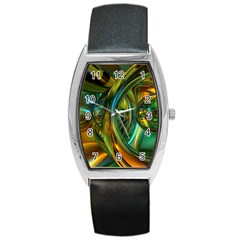 3d Transparent Glass Shapes Mixture Of Dark Yellow Green Glass Mixture Artistic Glassworks Barrel Style Metal Watch by Sapixe