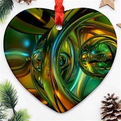 3d Transparent Glass Shapes Mixture Of Dark Yellow Green Glass Mixture Artistic Glassworks Heart Ornament (two Sides) by Sapixe