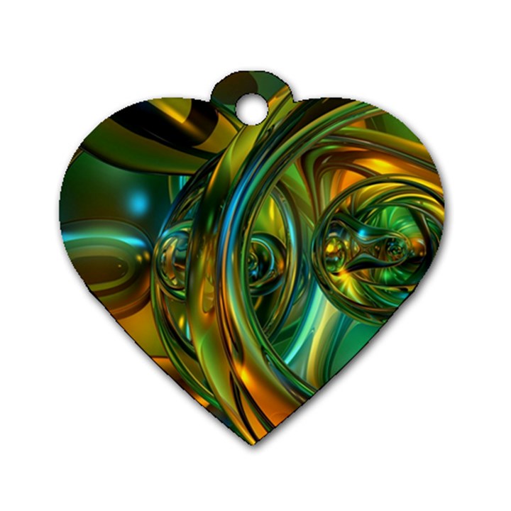 3d Transparent Glass Shapes Mixture Of Dark Yellow Green Glass Mixture Artistic Glassworks Dog Tag Heart (Two Sides)