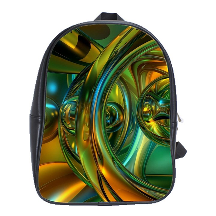 3d Transparent Glass Shapes Mixture Of Dark Yellow Green Glass Mixture Artistic Glassworks School Bag (Large)