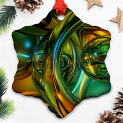 3d Transparent Glass Shapes Mixture Of Dark Yellow Green Glass Mixture Artistic Glassworks Snowflake Ornament (two Sides) by Sapixe