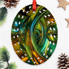 3d Transparent Glass Shapes Mixture Of Dark Yellow Green Glass Mixture Artistic Glassworks Oval Filigree Ornament (two Sides) by Sapixe