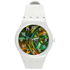 3d Transparent Glass Shapes Mixture Of Dark Yellow Green Glass Mixture Artistic Glassworks Round Plastic Sport Watch (m) by Sapixe