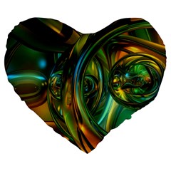 3d Transparent Glass Shapes Mixture Of Dark Yellow Green Glass Mixture Artistic Glassworks Large 19  Premium Heart Shape Cushions by Sapixe