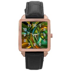 3d Transparent Glass Shapes Mixture Of Dark Yellow Green Glass Mixture Artistic Glassworks Rose Gold Leather Watch  by Sapixe