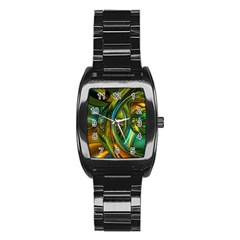 3d Transparent Glass Shapes Mixture Of Dark Yellow Green Glass Mixture Artistic Glassworks Stainless Steel Barrel Watch by Sapixe