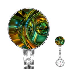 3d Transparent Glass Shapes Mixture Of Dark Yellow Green Glass Mixture Artistic Glassworks Stainless Steel Nurses Watch by Sapixe