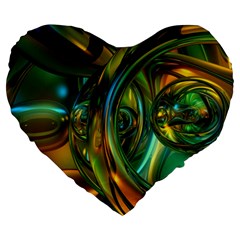 3d Transparent Glass Shapes Mixture Of Dark Yellow Green Glass Mixture Artistic Glassworks Large 19  Premium Flano Heart Shape Cushions by Sapixe