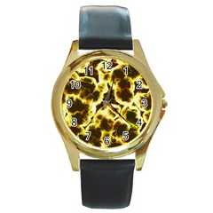 Abstract Pattern Round Gold Metal Watch