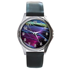 Abstract Satin Round Metal Watch