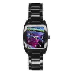 Abstract Satin Stainless Steel Barrel Watch