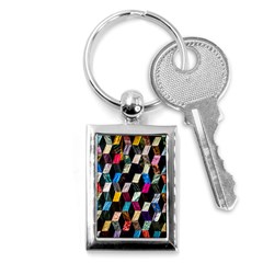 Abstract Multicolor Cubes 3d Quilt Fabric Key Chains (rectangle)  by Sapixe