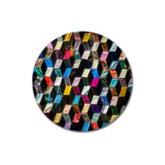 Abstract Multicolor Cubes 3d Quilt Fabric Magnet 3  (round) by Sapixe