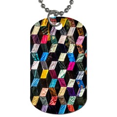 Abstract Multicolor Cubes 3d Quilt Fabric Dog Tag (one Side) by Sapixe